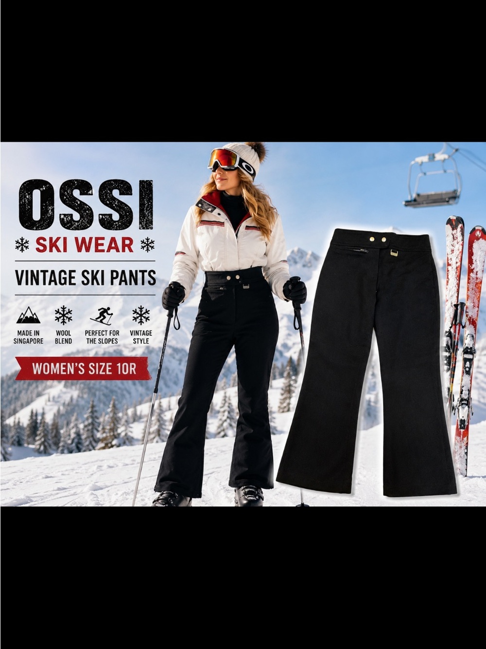 OSSI Women's Black Vintage Ski Pants - Boot Cut